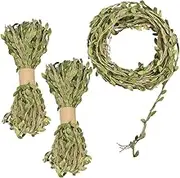 98 Feet 5MM Burlap Leaf Ribbon,YuCool Natural Wall Hanging Jute Vine Twine with Artificial Green Leaves for Rustic Wedding,Home,Garden,Jungle Party Decorations and DIY Crafts Decor(3 Rolls)