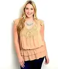 Zenobia Ladies Top Embroidered Neck Cap Sleeves Mocha Size XL
