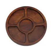 Diameter 9" Premium Acacia Wooden 5-Compartment Divided Round Wood Plate