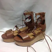 Coach Barkley Semi Matte Calf Platform Sandal 7.5 M Saddle Leather New w/ Box