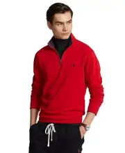 $125 Polo Ralph Lauren Men's, Luxury Jersey Quarter-Zip Pullover, Red, L