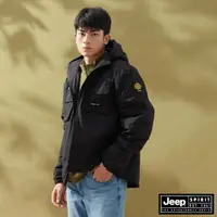 在飛比找momo購物網優惠-【JEEP】男裝 工裝多口袋時尚連帽外套(黑色)