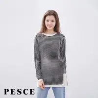 在飛比找momo購物網優惠-【PESCE】長袖圓領橫條紋長版毛衣、Cashmere喀什米