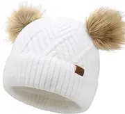 [Hpegny] Kids Winter Hats and scarf Sets baby beanie Double Pom Pom Toddler Winter Hat for 2-12 Year Old Boys and Girls.