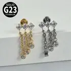 2PCS Titanium Zircon Chain Dangle Stud Flat Back Labret Piercing Helix Earring