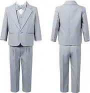 [iEFiEL] Boys Tuxedo Suit Slim Fit 5 Pieces Gentleman Suit Set Blazer Vest Pants Formal Outfit Set for Wedding Prom Party