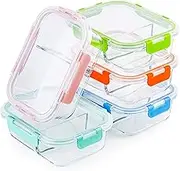 C Crest Glass Meal Prep Containers 2 Compartment Set, 5-Pack, 34oz, Glass Bento Boxes for Adults, Divided Glass Lunch Containers with Lids