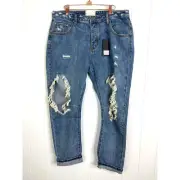 One Teaspoon Johnny Blue Messed Up Saints Boyfriend Jeans Size 32 NWT