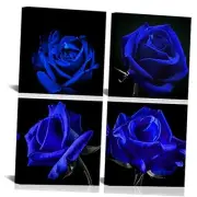 Romantic Flower Canvas Wall Art - Blue Rose Pictures Prints Wall Decor 4