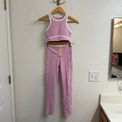 NWT Wilo Pink Lilac Athletic Ribbed Two Piece Leggings and Sports Bra Set XS