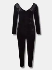 Torrid Full Length Crushed Velvet Long Sleeve One Piece Black 1 1X 14 16 #G25720