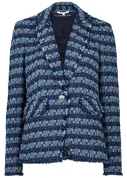 Veronica Beard Cutaway Dickey Striped Tweed Blazer - Blue - 14 14