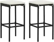 Bar Stools with Cushions 2 pcs Black Poly Rattan Outdoor Furniture Set