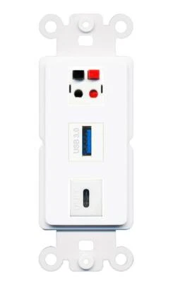 [3 Ports] SPEAKER USB-3 USBC Rocker Wall Plate White