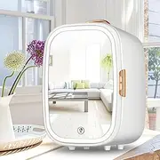 PP-Kic Makeup Fridge with Dimmable LED Light Mirror, Portable Small Freezer, Mini Bedroom Refrigerator, Beverage Personal Refrigerator, Low Noise, Suitable for Office, Apartment
