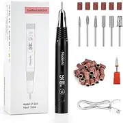 Cordless Nail Drill for Acrylic Nails: Portable Rechargeable Electric Nail File Kit, Professional 35000RPM Efile Nail Drill Machine for Gel Nails Manicure Polishing Salon and Home Use (Light Black)