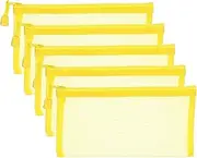 uxcell B6 Mesh Zipper Pouch Bags, 5 PCS Mesh Bags with Zipper Plastic Storage Pocket for Organizing File Beads Office Home Supplies, 11.5x23cm, Yellow