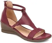 [MDERTEC] Women's Orthopedic Open Toe Leather Sandals,Large Size Premium Comfy Hook and Loop Closure Sport Sandal,Casual Flat Arch Support Wedge Shoes for Summer Outdoor Hiking Walking Beach (Red 36 EU)