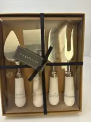 POTTERY BARN White Marble Cheese Knives Fork Set Of 4 NEW Charcuterie Serving