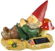 Set of 1 Outdoor Garden Sleeping Gnome Landscape Figurine Solar White LED Light