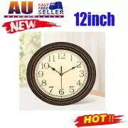12" Silent Non-Ticking Wall Clock 30cm Quartz Round Retro Wall Clock Home Office