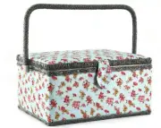 Sewing Basket - Sewing Box - Blue Pink Rose Floral - Sewing Kit - Storage Box
