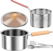 Deep Fryer Pot Set Stainless Steel Frying Pot with Basket Small Deep Fryer Stainless Steel Chip Pan Non Slip Handle Mini Oil Fryer Pot for French Fries Shrimp Chicken Wings and Shrimp (02)