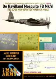 1/32 1ManArmy #DET049 Mosquito FB.Mk.VI Airbrush Masks for Tamiya Kit