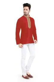 Art Silk Kurta Short Pajama set for Men- Red
