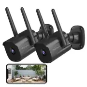 Security Camera Outdoor 2 Pack, 2.4G Wired WiFi Cameras for Home Security, 2K...