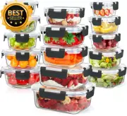 15-Pack Glass Food Storage Containers, Airtight Lids, BPA-Free for Meal Prep