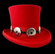Top Hat Red Wool Steampunk Concho Band Victorian Costume Slash Mad Hatter USA