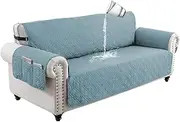 LIWEGHT Sofa Covers Waterproof Couch Cover Non-Slip Quilted Sofa Slipcover for Dogs Furniture Protector Cover for Pets with Adjustable Strap Washable（3 Seater, Blue）