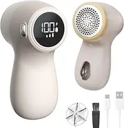 Rechargeable Fabric Shaver, Electric Lint Remover with 6-Leaf Blade & LED Display, 3-Speed Adjustable Lint Shaver Bobble Remover Defuzzer Removing Fuzz and Pill from Clothes, Furniture, Sofa, Blanket