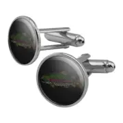 Rainbow Trout Fish Dots Spots Pattern Round Cufflink Set Silver Color