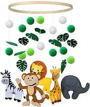 Baby Wind Chimes, Lion Elephant Zebra Monkey Giraffe Mobile Baby Bed with Felt Balls, Mobile Baby Wooden Wind Chime, Children's Room Decoration, Gift for Baby Girls or Boys (Animal)