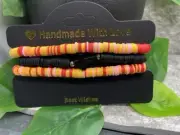 3 PC Set Heishi 7” Plus Stretch Bracelet Polymer Clay Beads Cross B3491