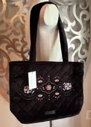 Vera Bradley Tote Bag Velvet Black Winter Ornaments NEW NWT