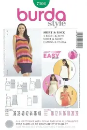 Burda 7104 Maternity Tops w Waist & Gather Detail, Pull On Skirt Sz 10-22 UNCUT