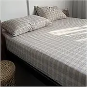Fitted Bed Sheet Twin Small Double Queen Super King 100% Washed Cotton Extra Soft Breathable 8" Deep Pocket Bottom Fitted Sheet(Light Gray,150x200+20cm)