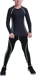 [HSTiSan] Girls Boys Compression Set Base Layer Athletic Leggings Kids Sports Shirts and Pant 2 Pcs Underwear