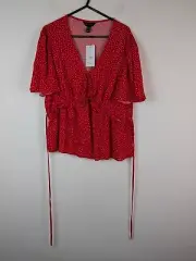 New Look Ladies Size 16 Spot Frill V-neck Top Blouse New