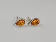 Stud earrings. Amber earrings. Sterling silver 925. Small amber earrings