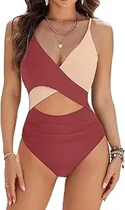 [Blooming Jelly] Womens One Piece Swimsuit Sexy Cutout High Cut Color Block Bathing Suits Cheeky Cute Ladies Monokini Swimwear