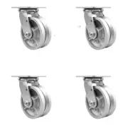5 Inch V Groove Semi Steel Swivel Caster Set with Roller Bearing and Swivel Lock