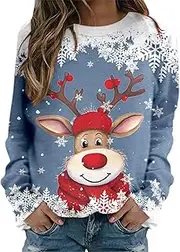 [Generic] Ugly Christmas Sweatshirts Women Crewneck Christmas Elk Snowman Graphic Sweatshirt Holiday Long Sleeve Xmas Tops