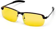 [VJK] Night Driving Glasses for Men & Women - Anti-Glare Night Vision Glasses for Driving, Polarised Lenses Filter Dazzling Glare from Headlights, Yellow Tinted Vision Lens, Light Metal Frame, Black, M