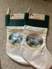 Christmas Stockings Thomas Kinkade Silent Night Set Of 2 NWT