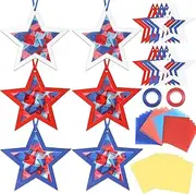 Qyeahkj 36 Set Patriotic Suncatchers Pape Crafts for Kids 4th of July Star Tissue Paper Craft Bulk DIY Star Kit Hanging Decor for Memorial Day School Home Activity Window Art Project Party Favor Gift