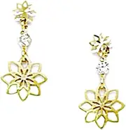 [JewelryWeb] 14k Yellow Gold CZ Simulated Diamond Flower Drop Screw Back Earrings 16x7mm Stud Earring for Women